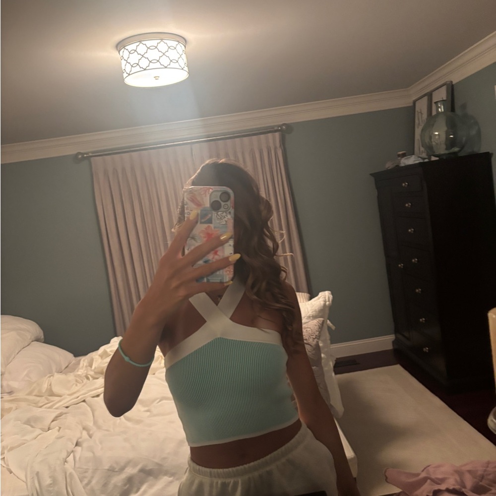 Teal and White Halter Top
